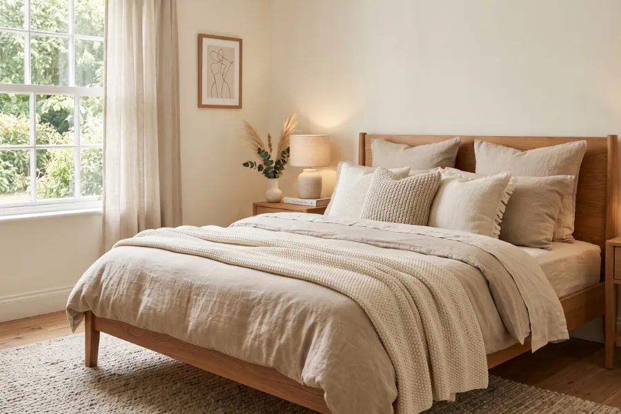 Beige linen bedding