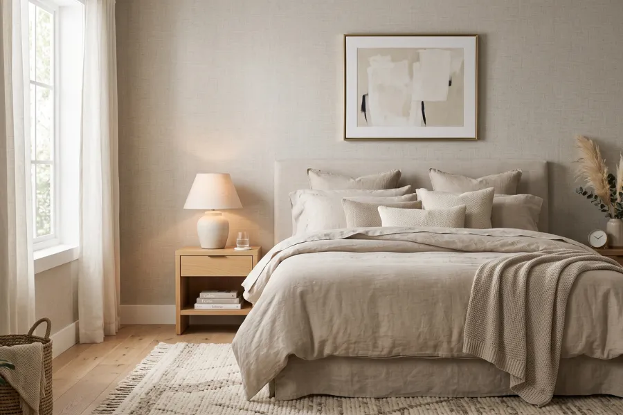 Linen texture wallpaper bedroom wall