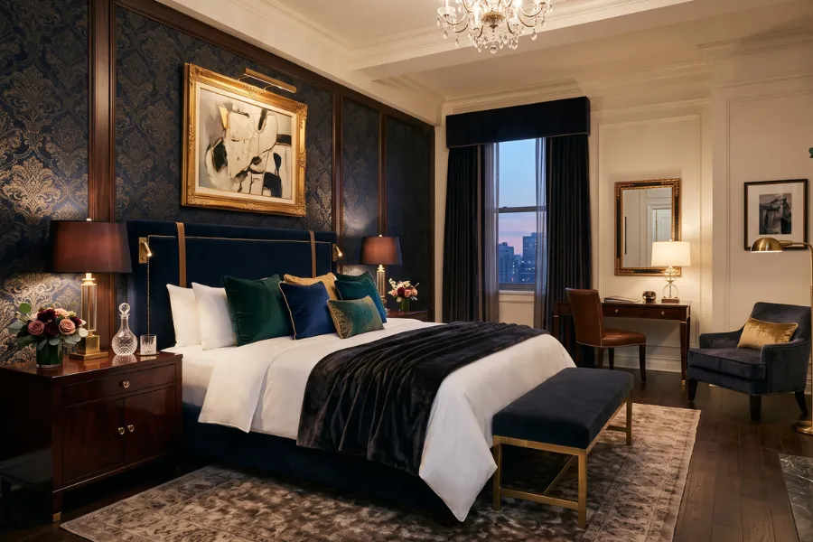 Luxury hotel style bedroom wallpaper