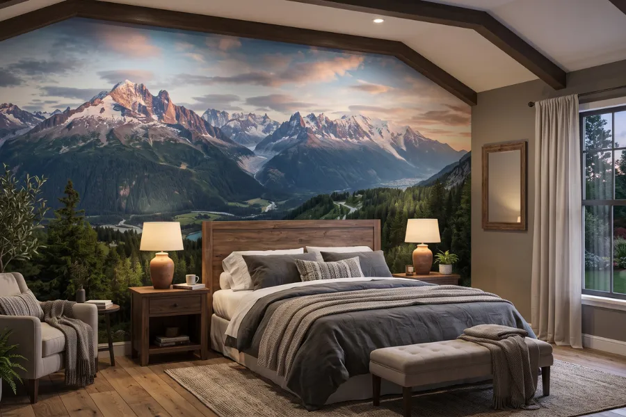 Large mural wallpaper bedroom design