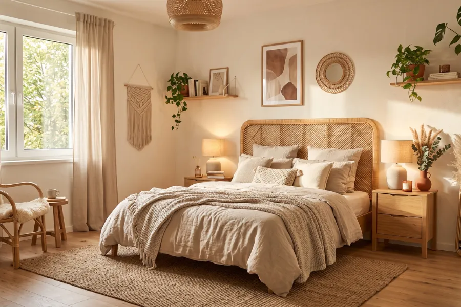 Rattan headboard bedroom