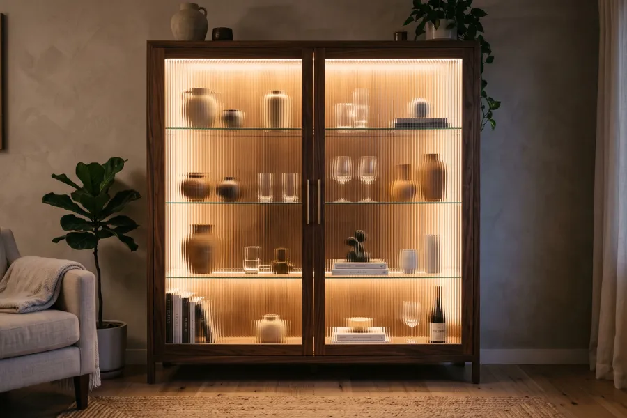 Reeded glass cabinets