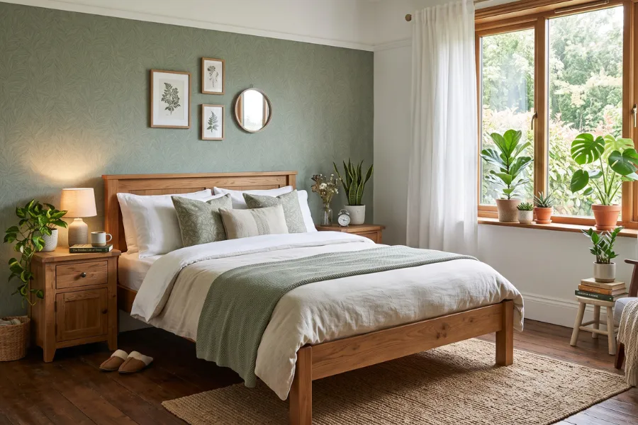Sage green bedroom wallpaper decor