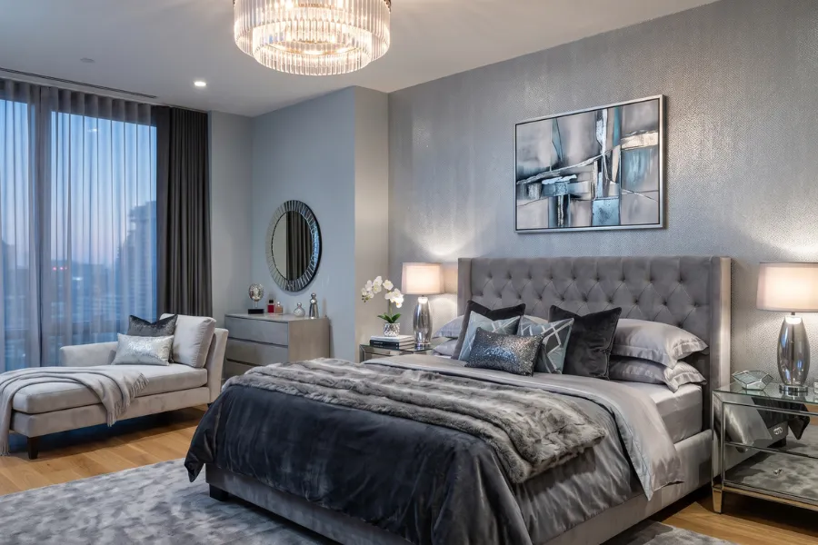 Silver metallic wallpaper bedroom wall