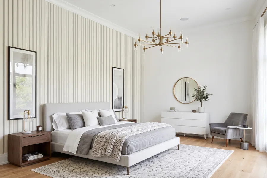 Striped wallpaper bedroom design