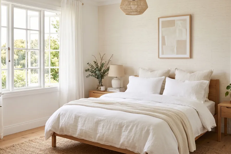 Warm white wallpaper bedroom wall