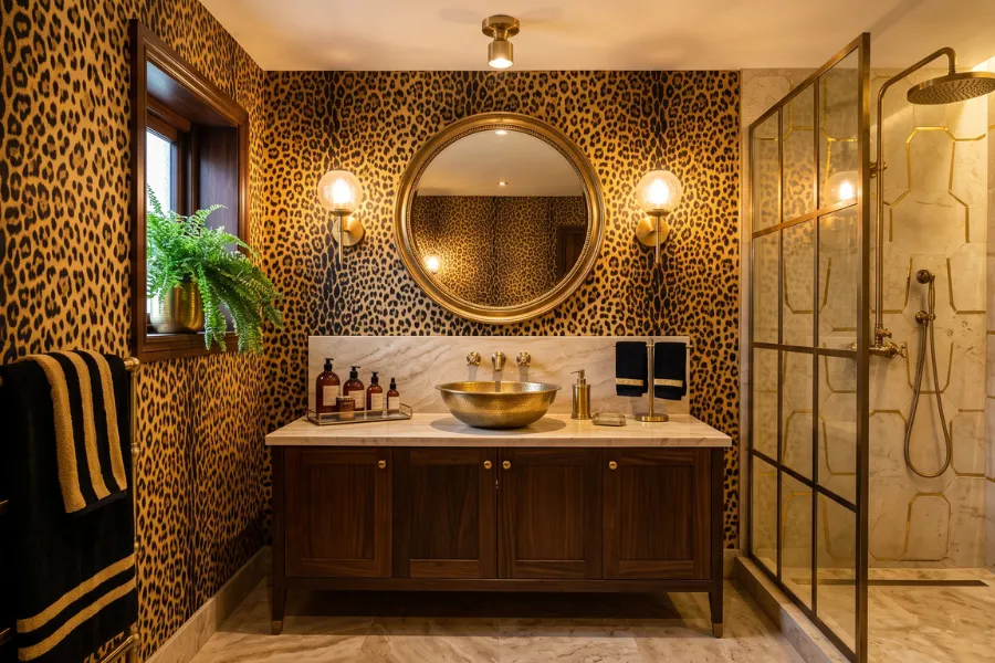 Animal print bathroom wallpaper