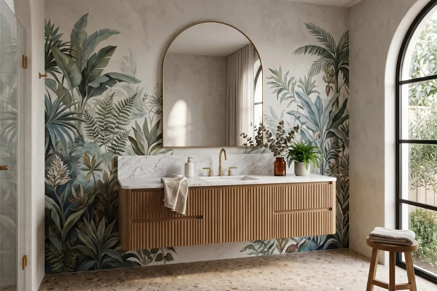 Bathroom mural accent wall