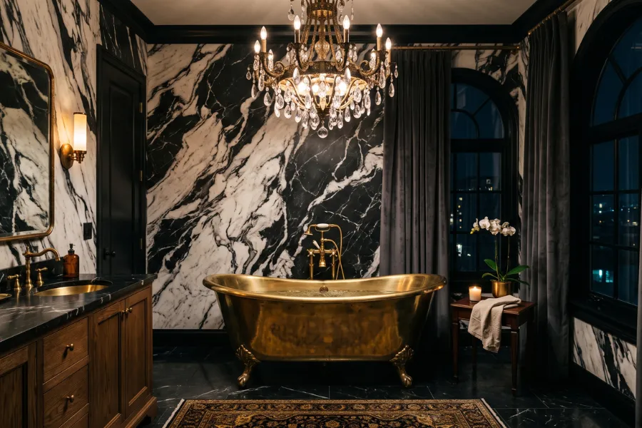 Black marble bathroom wallpaper