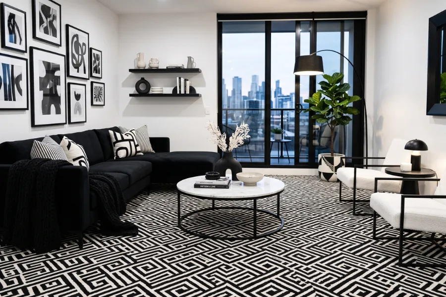 Black white living carpet