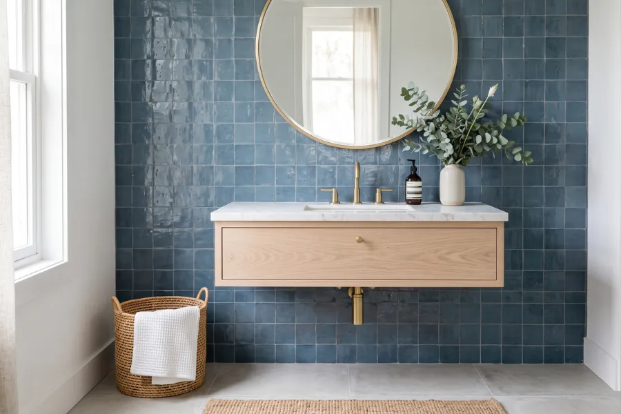 Blue tile accent wall