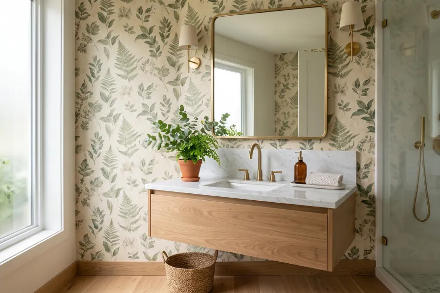 Botanical wallpaper accent