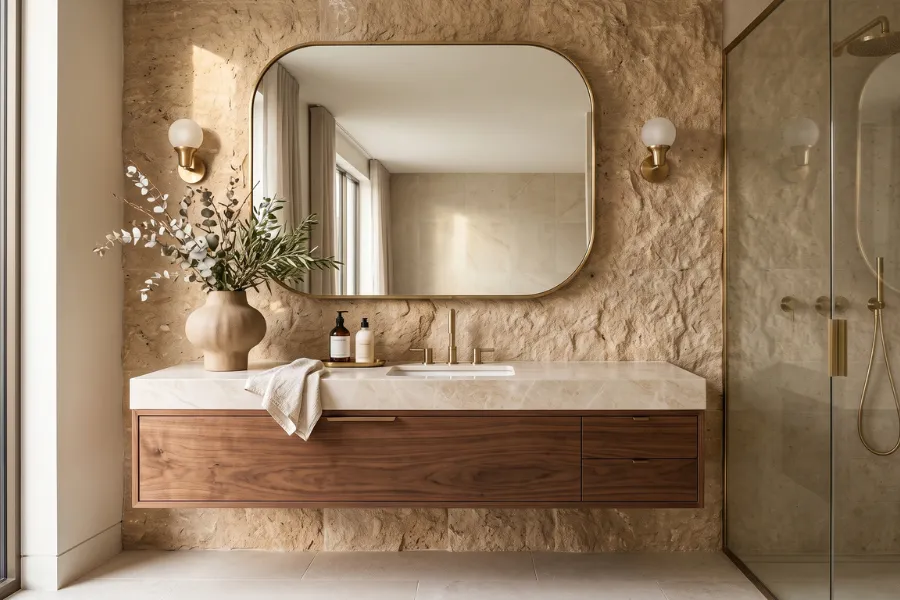 Brass stone accent wall