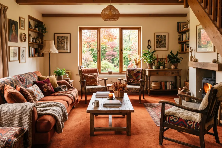 Burnt orange living carpet