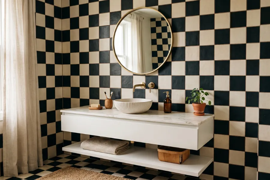 Checkerboard accent wall