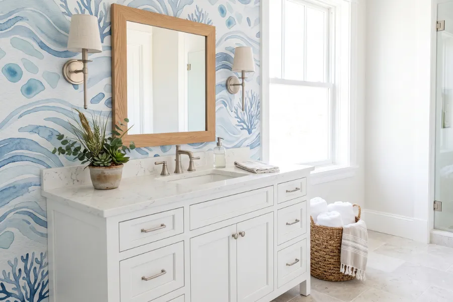 Coastal wallpaper accent