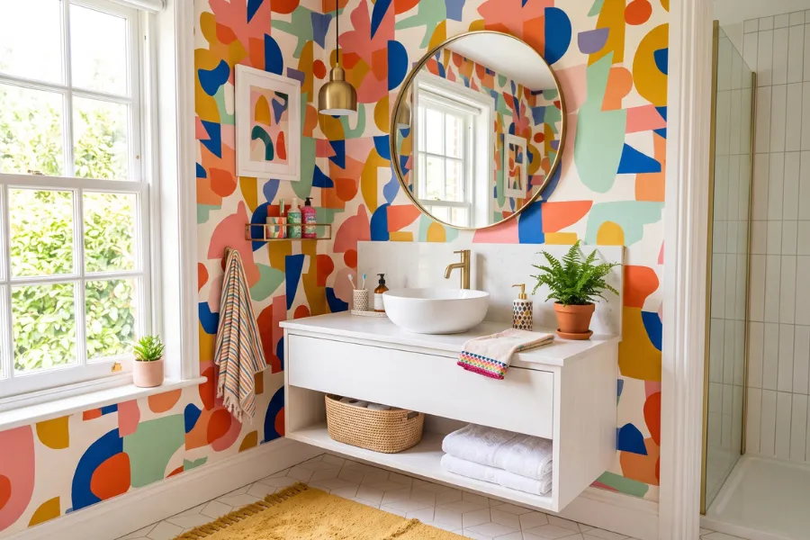 Colorful abstract bathroom wallpaper