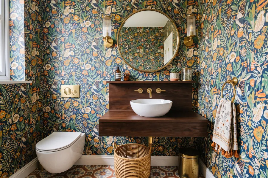 Powder room bathroom wallpaper