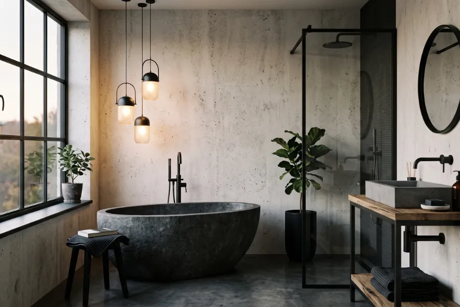 Concrete texture bathroom wallpaper