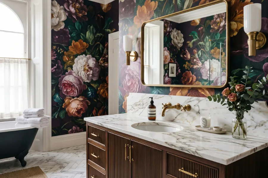 Floral luxury bathroom wallpaper
