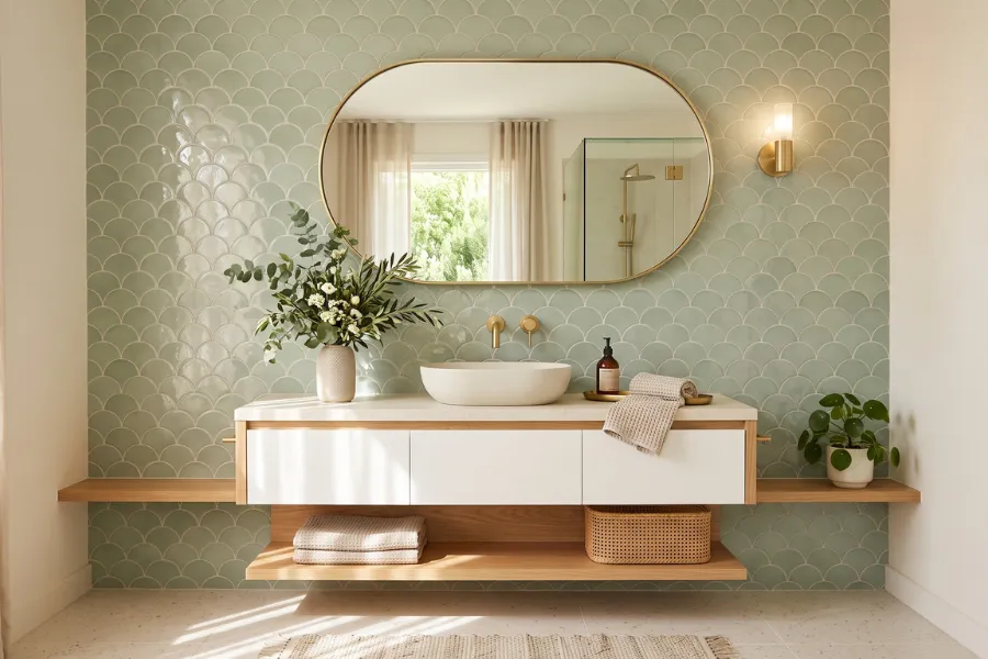 Fish scale tile wall