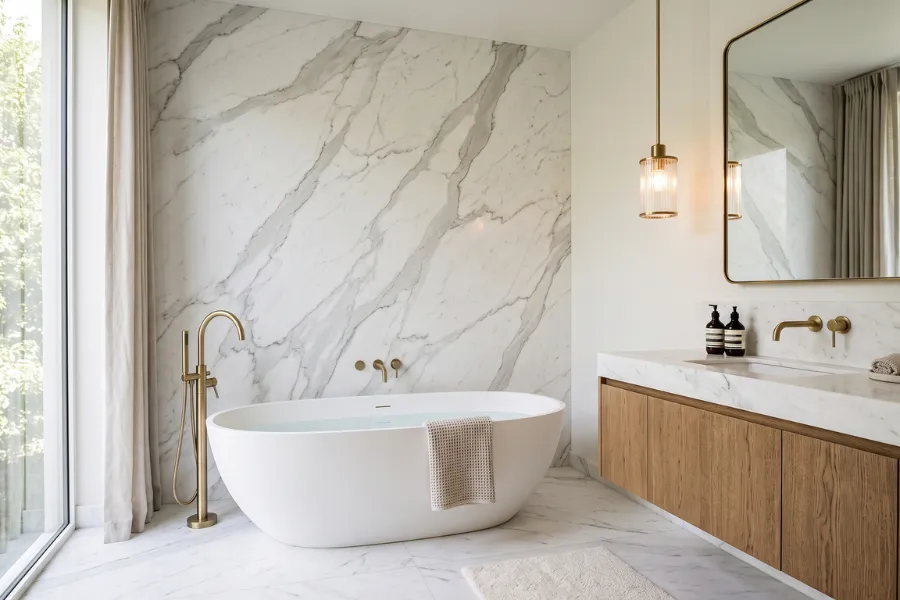 Floor-to-ceiling marble wall