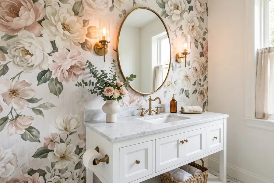 Floral wallpaper feature wall