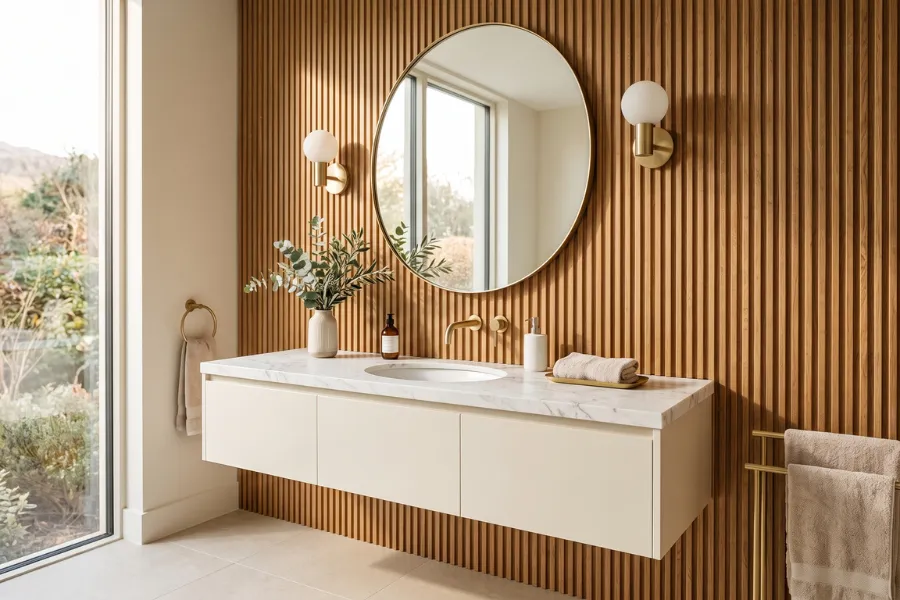 Fluted bathroom accent wall