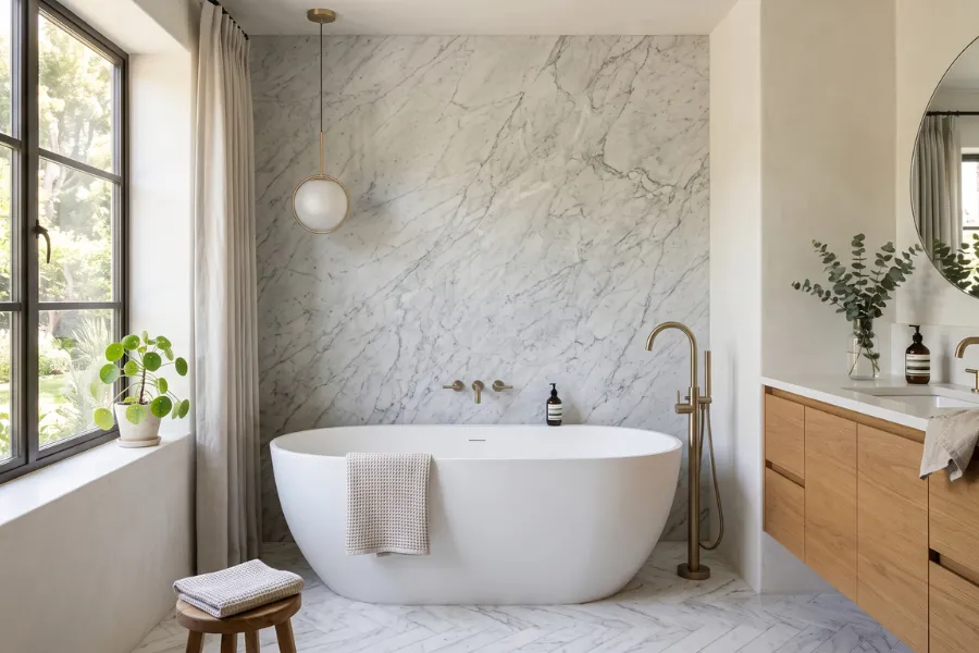 Freestanding tub accent wall