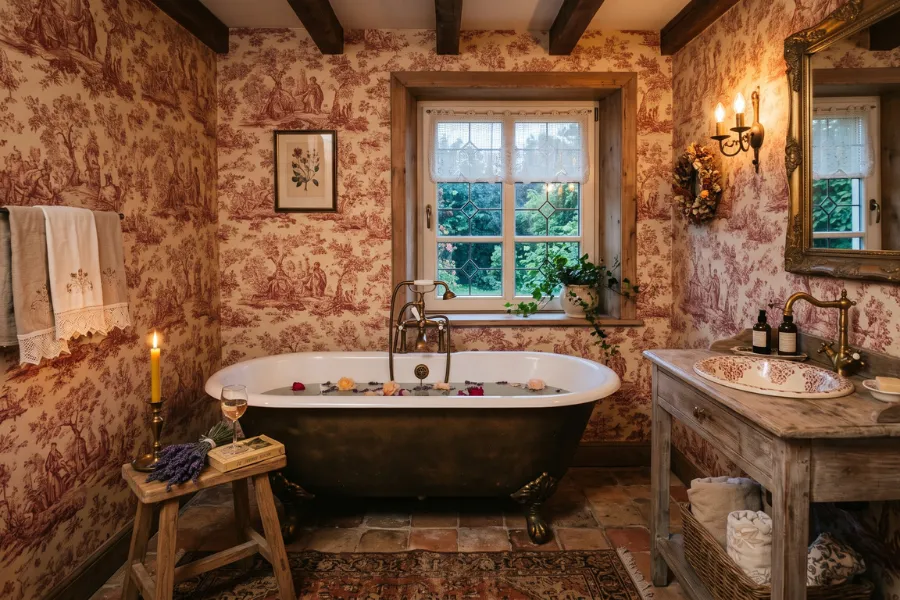 French country bathroom wallpaper