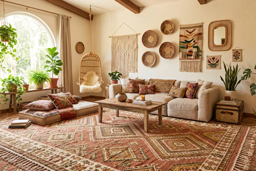 Fringe boho living carpet