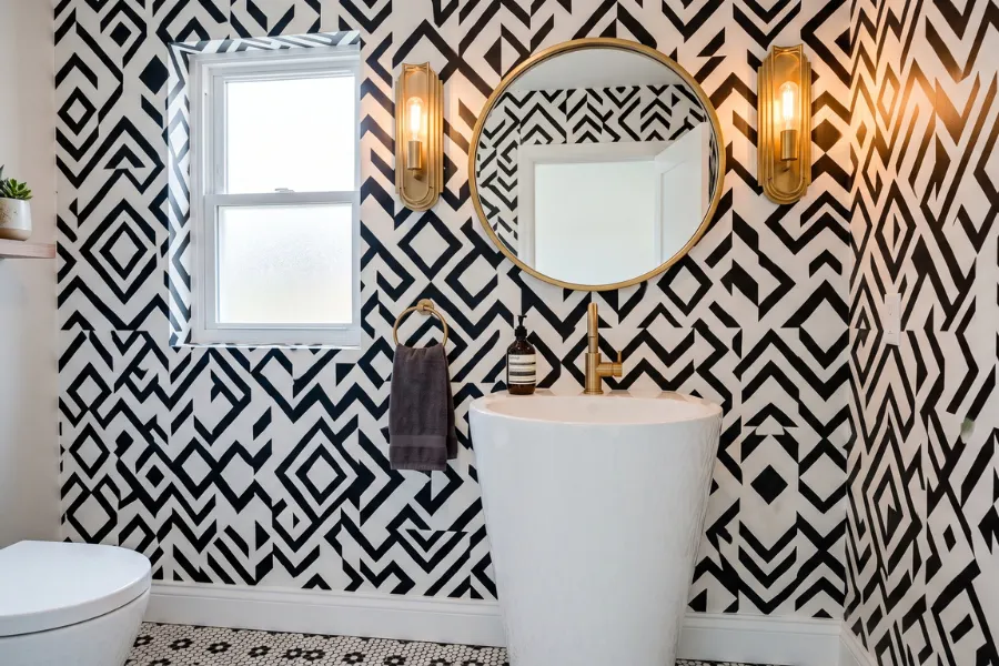 Geometric bathroom wallpaper design
