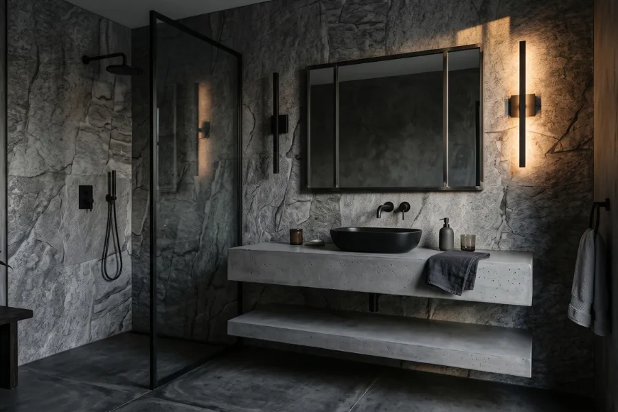 Gray stone bathroom wallpaper