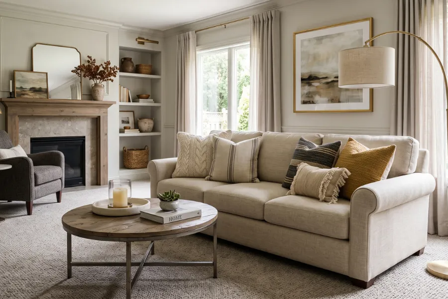 Greige textured carpet idea