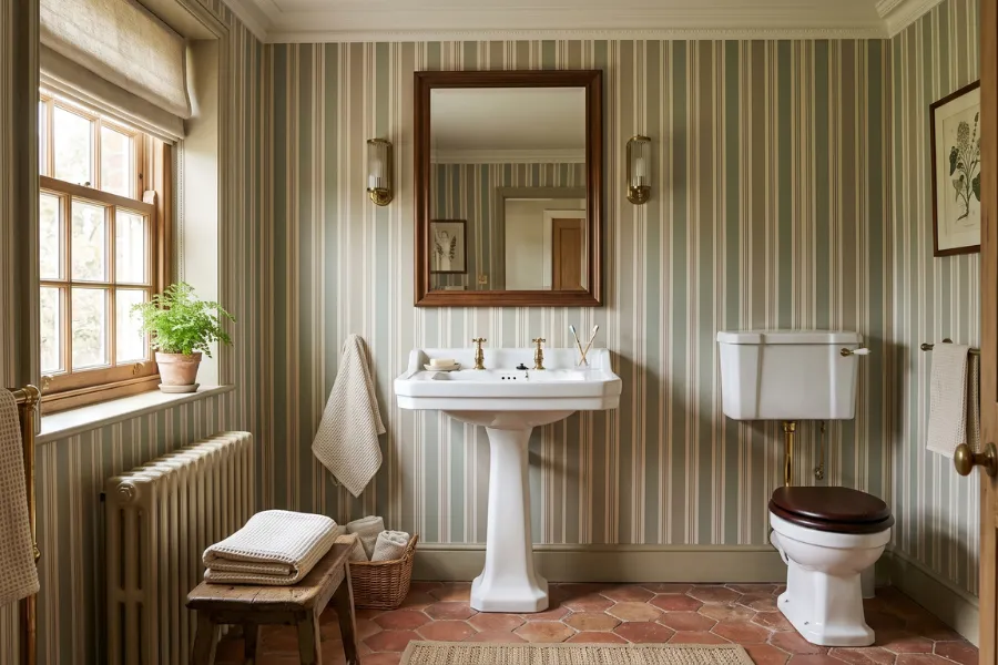 Heritage stripe bathroom wallpaper