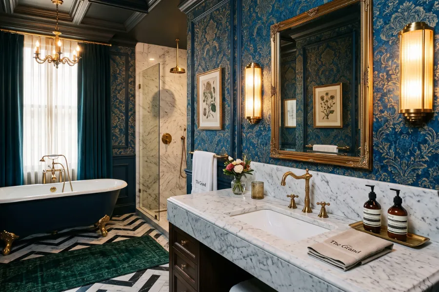Hotel style bathroom wallpaper