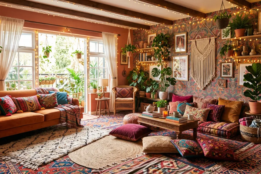 Layered boho carpet idea