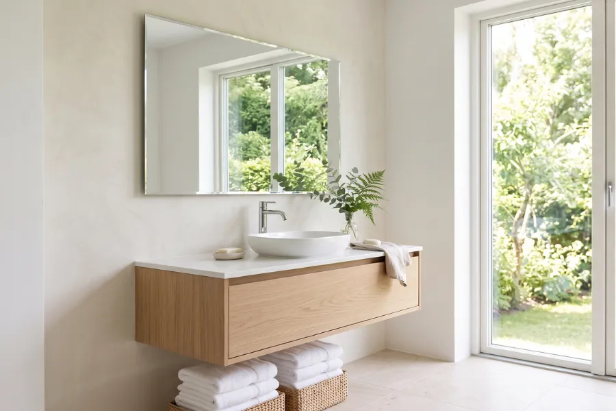Light bathroom accent wall