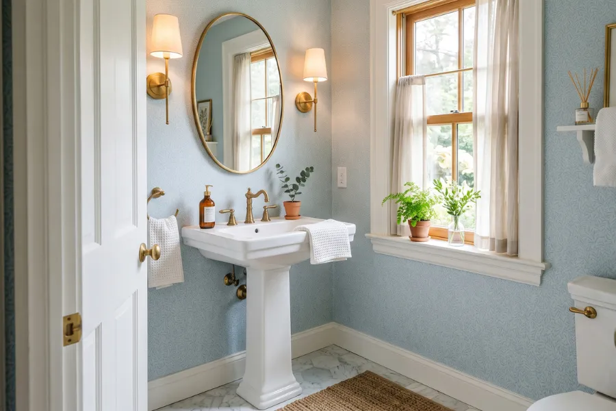 Light blue bathroom wallpaper