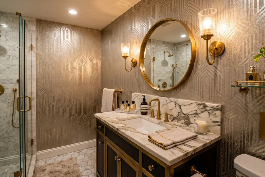 Metallic pattern bathroom wallpaper