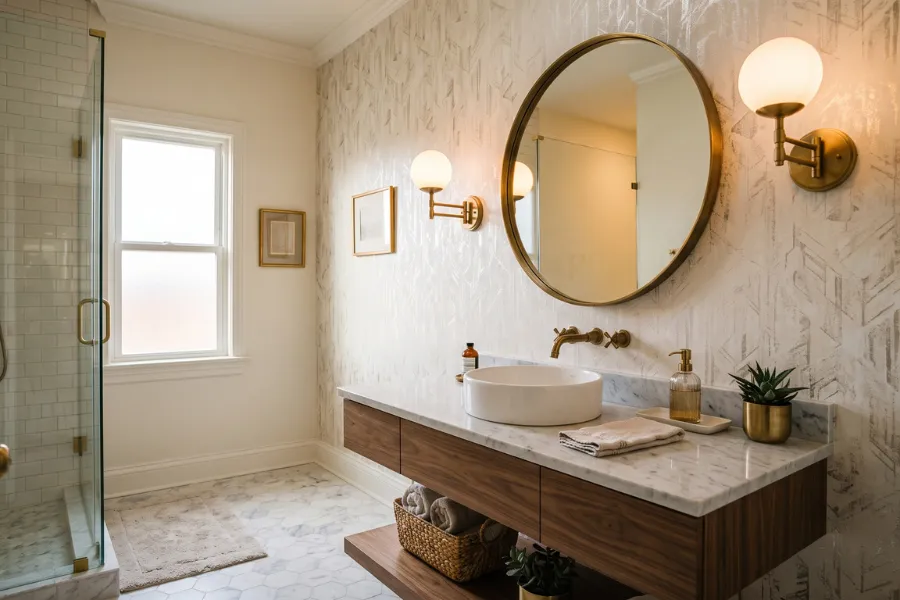 Mirror friendly bathroom wallpaper