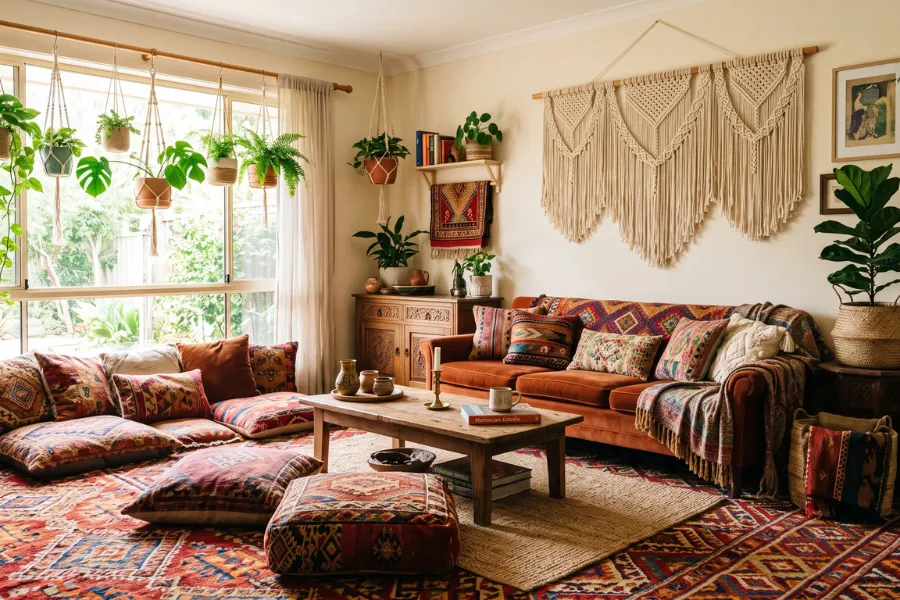 Moroccan boho living carpet