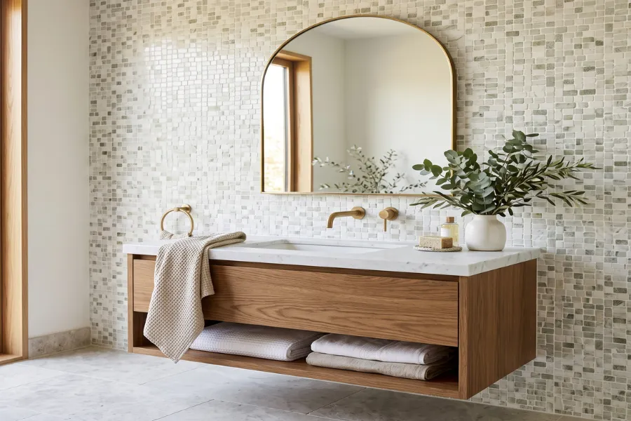 Mosaic bathroom accent wall