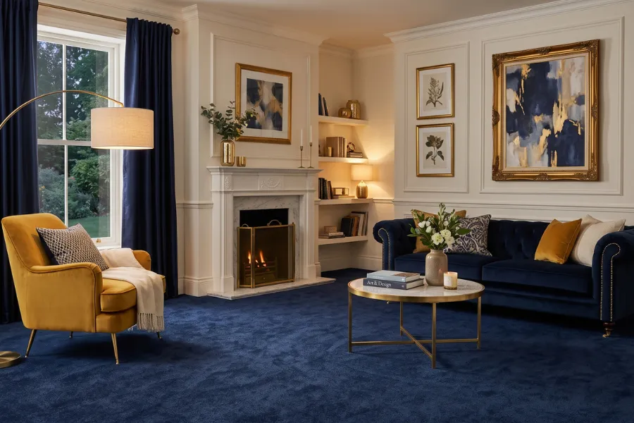 Navy blue living carpet