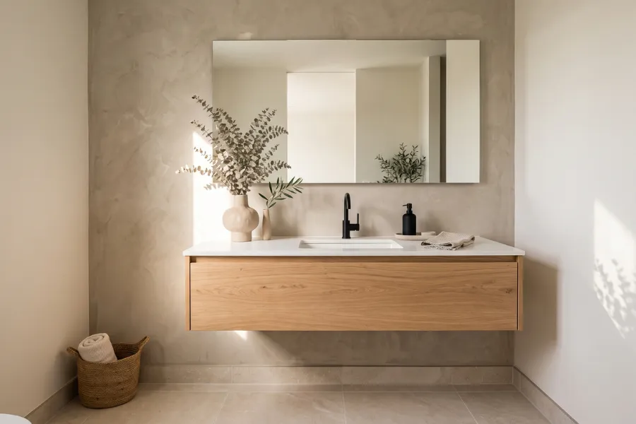 Neutral bathroom feature wall