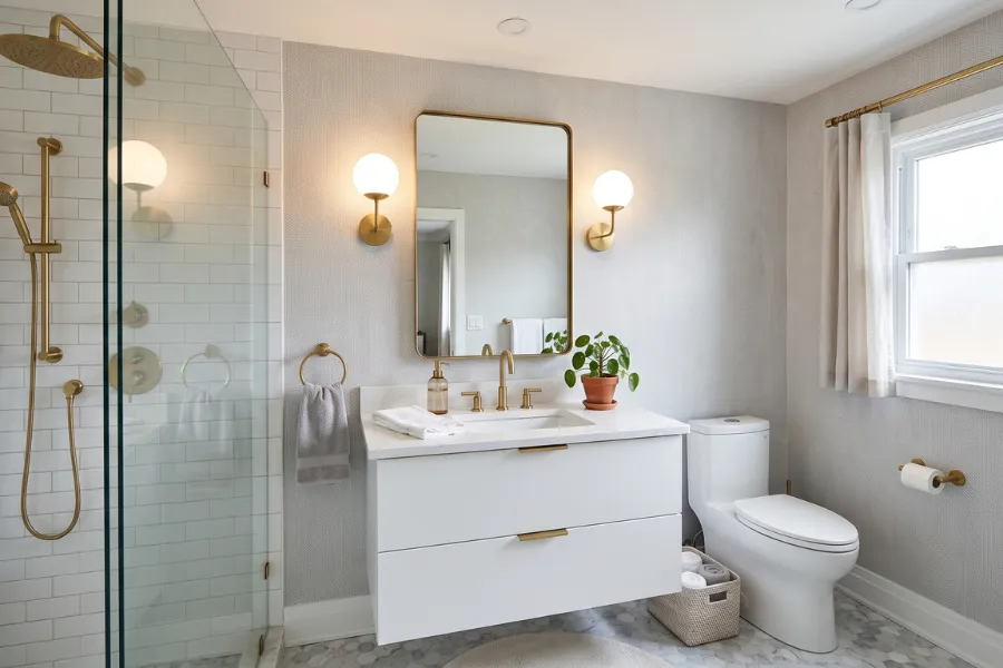 Pale gray bathroom wallpaper