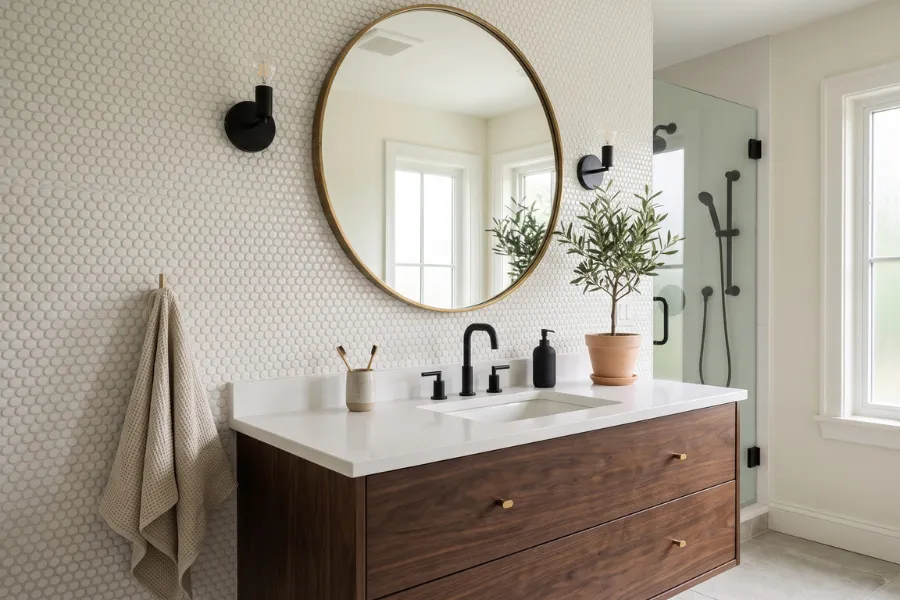 Penny tile accent wall