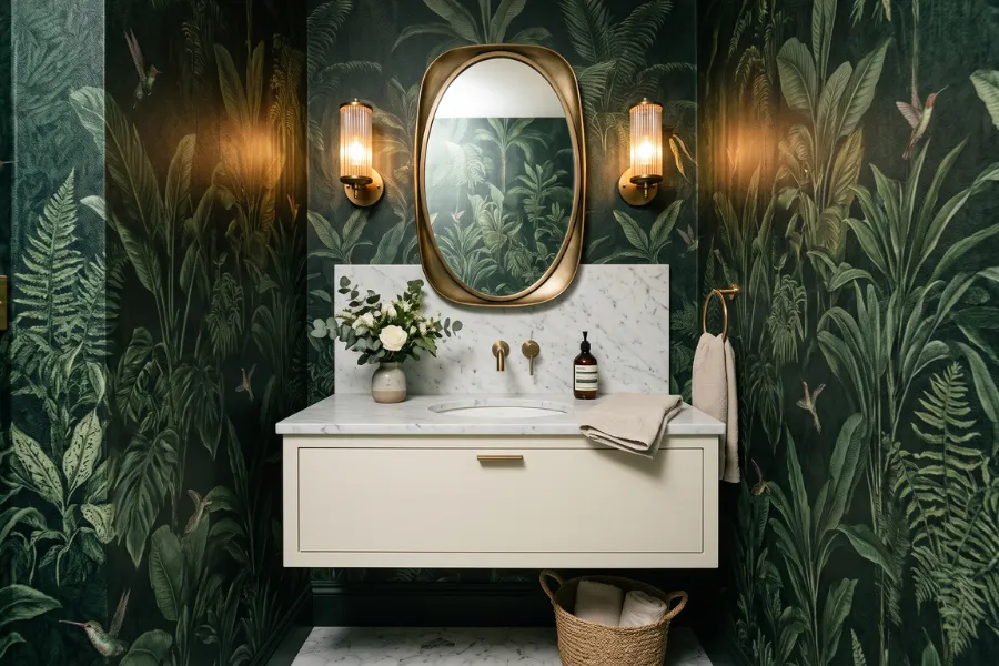 Powder room wallpaper accent
