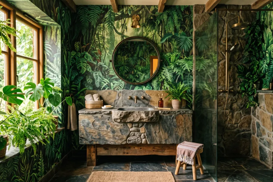 Rainforest bathroom wallpaper design