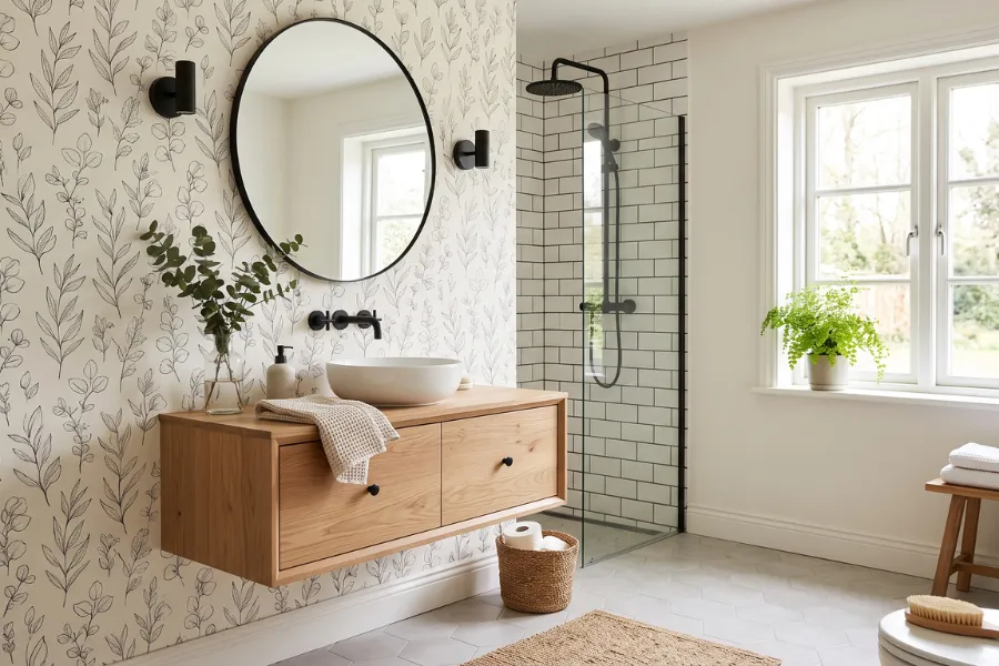Botanical bathroom wallpaper print